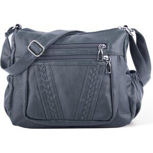 Women's Grey PU Leather Cross body Bag - Multi-Pocket Shoulder Purse